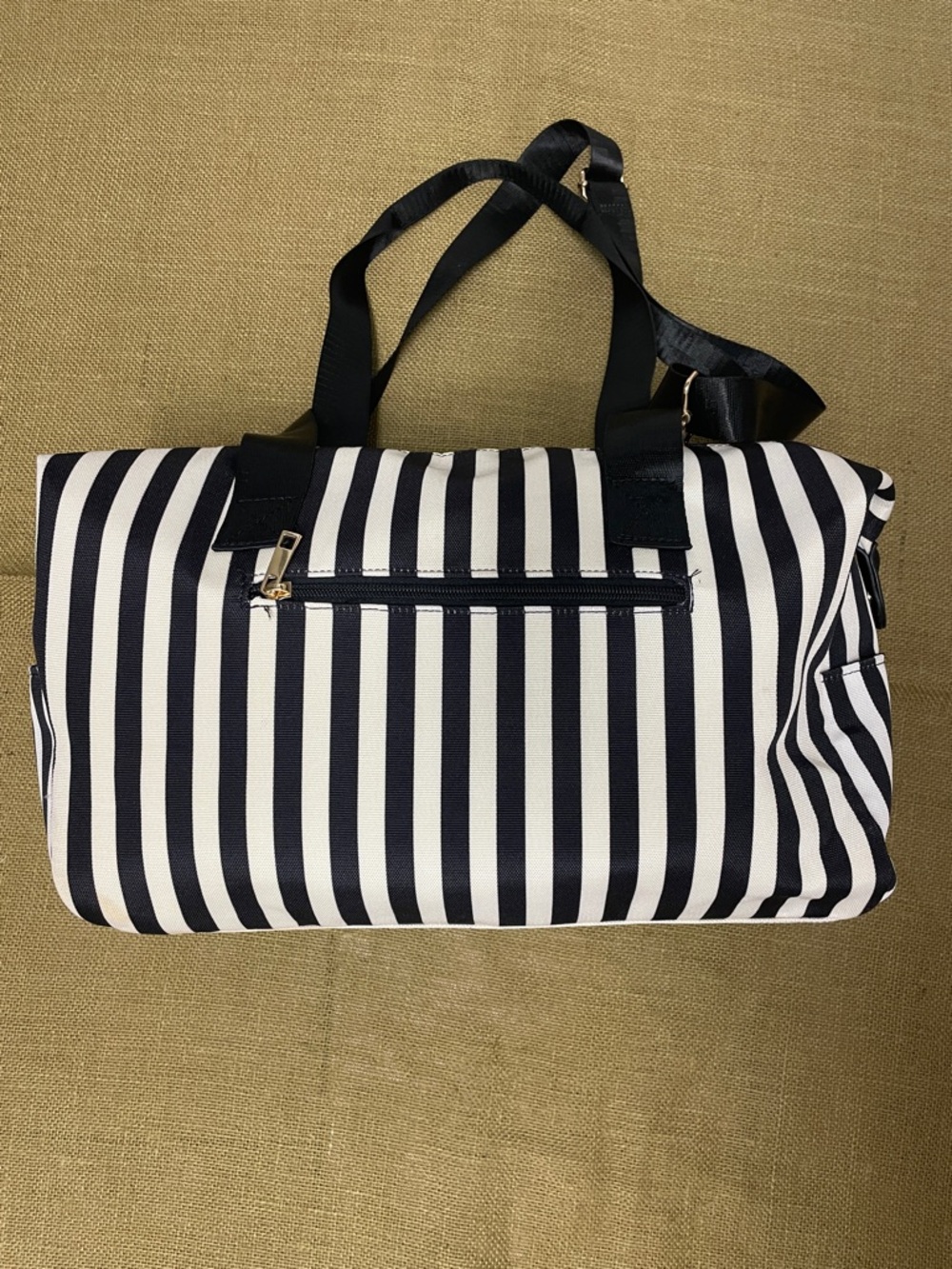 Alice + Olivia Black and White Striped Travel Duffel